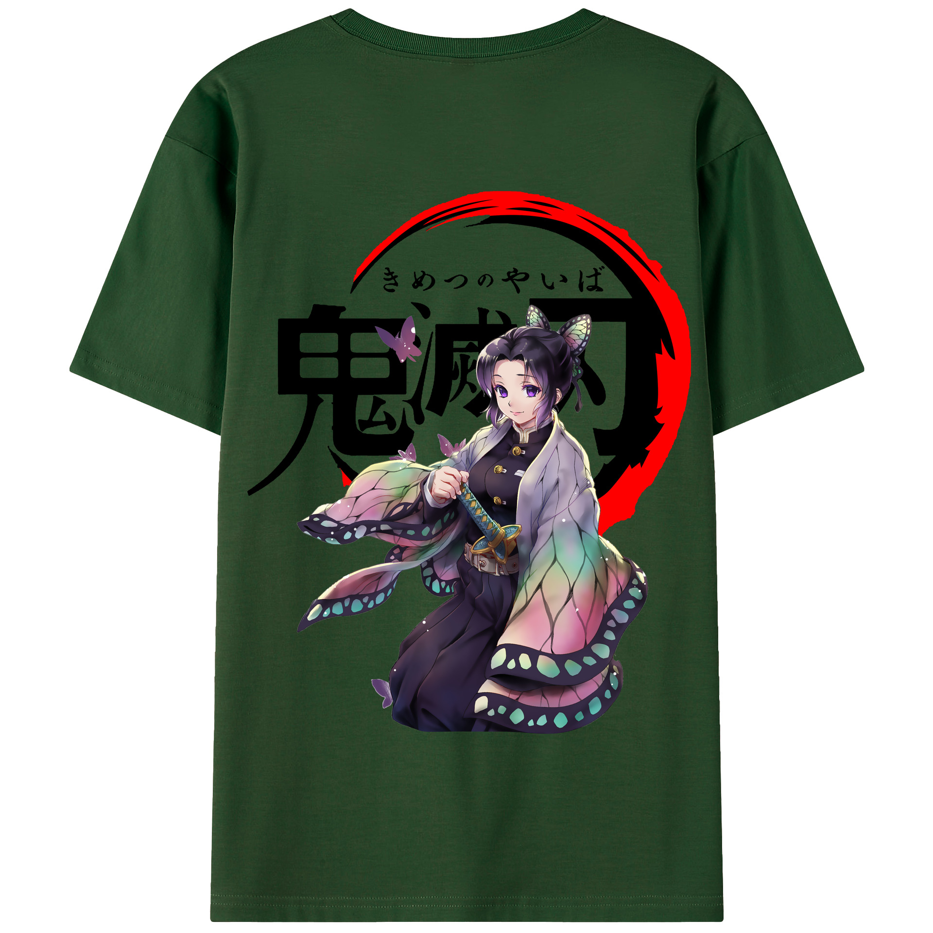 （画像用） 鬼滅の刃（きめつのやいば）蟲柱-胡蝶 しのぶ／こちょう しのぶ Kochou Shinobu 綿100％半袖Tシャツ（背面プリント）